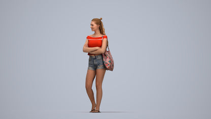 photogrammetry 3D girl casual standing, realistic human model archviz FBX, top-down view render