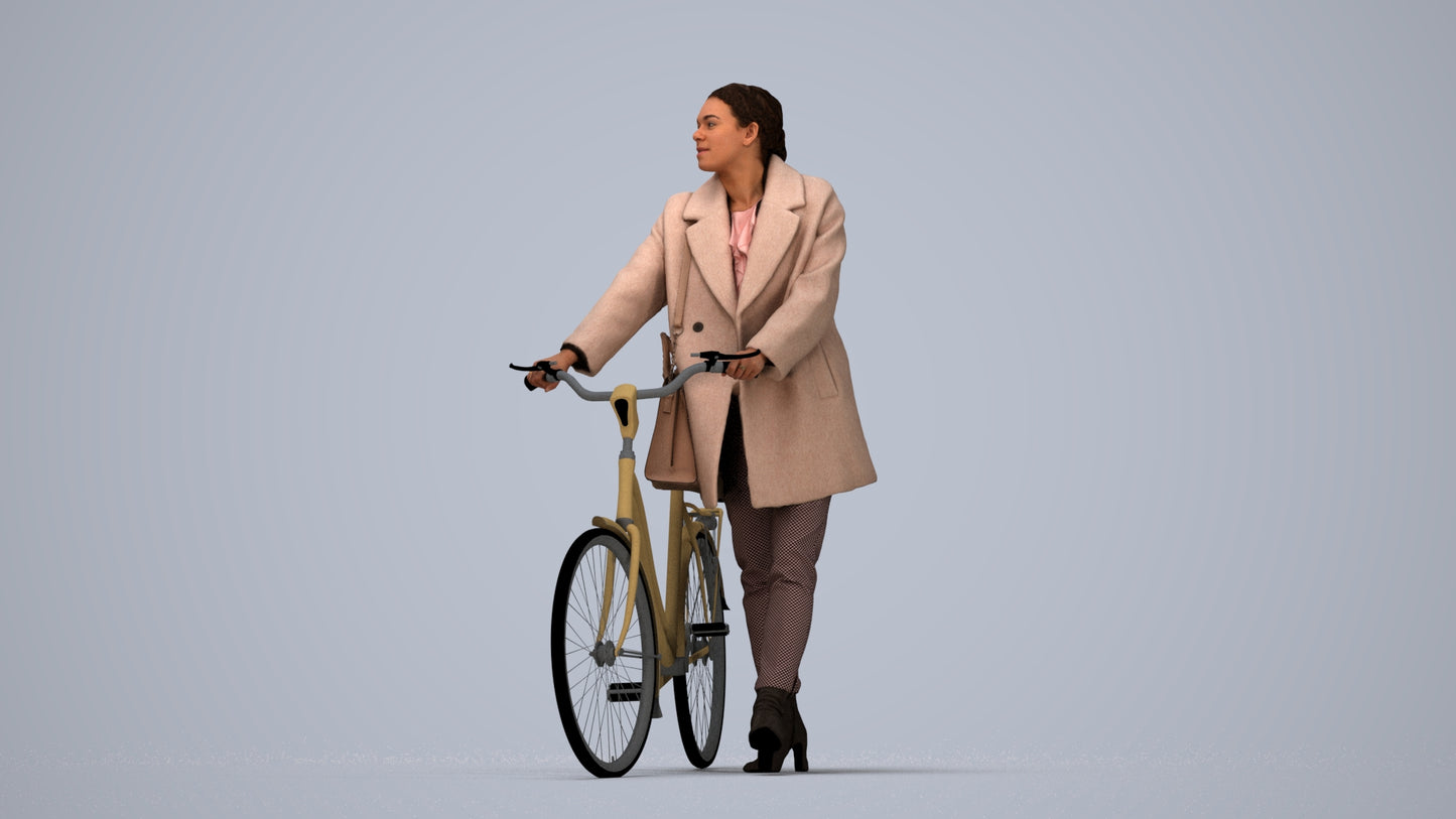 realistic 3D people woman business cycling, render-ready for V-Ray and Corona, FBX OBJ, top-down view render