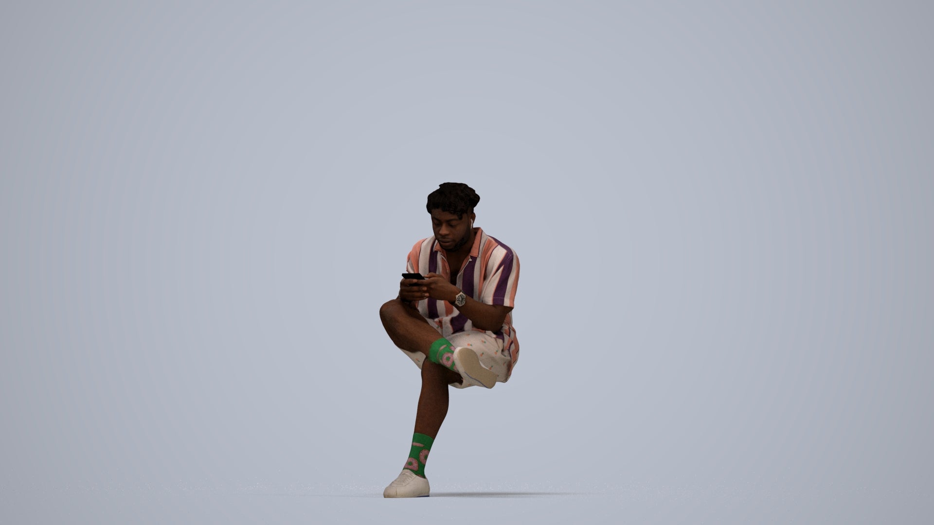 realistic 3D people man casual sitting, render-ready for V-Ray and Corona, FBX OBJ, top-down view render