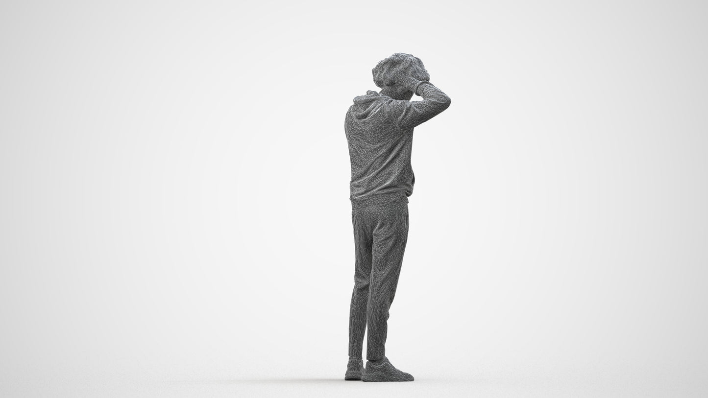 realistic 3D people man casual standing, render-ready for V-Ray and Corona, FBX OBJ, wireframe side view