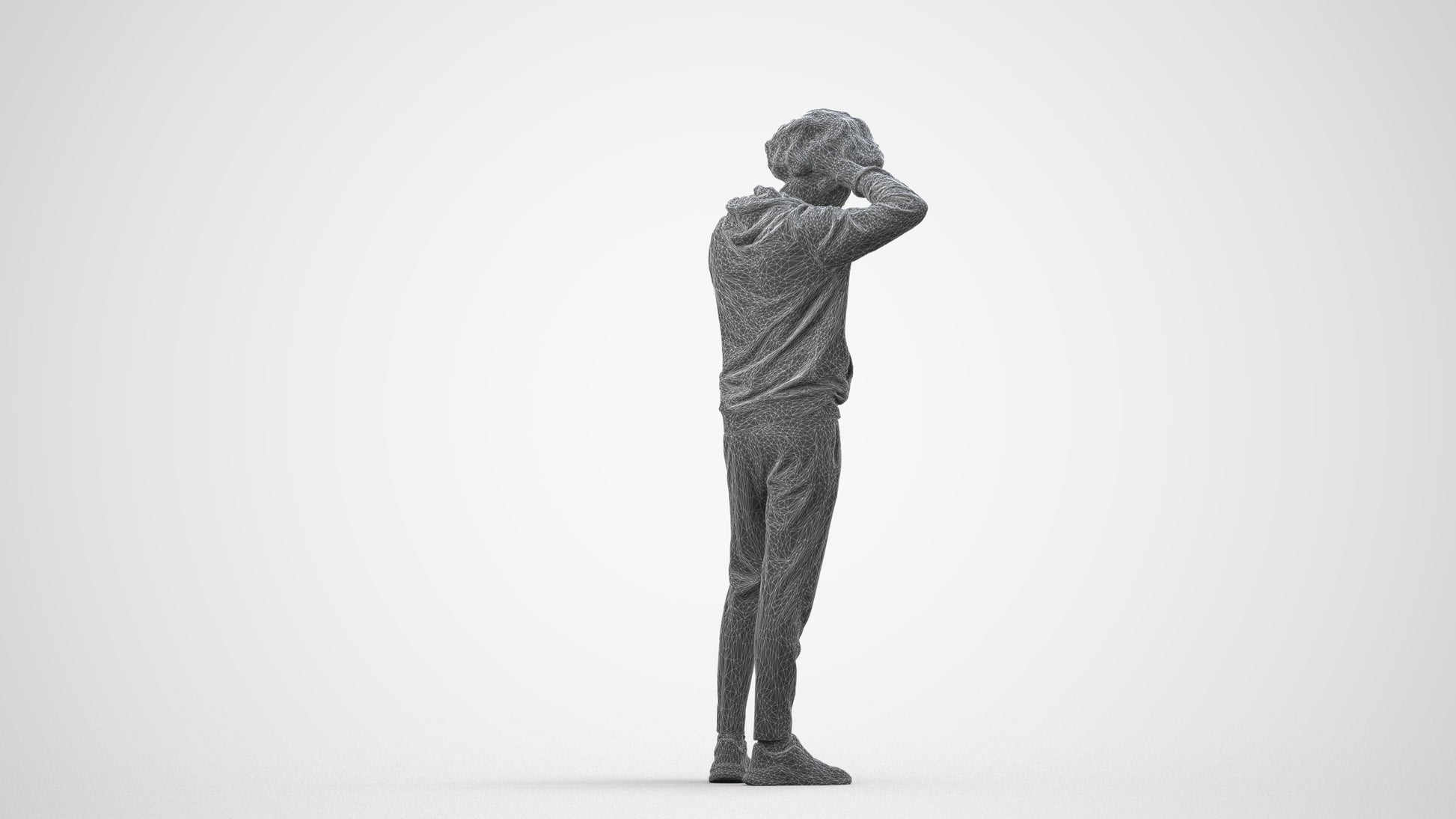 realistic 3D people man casual standing, render-ready for V-Ray and Corona, FBX OBJ, wireframe side view