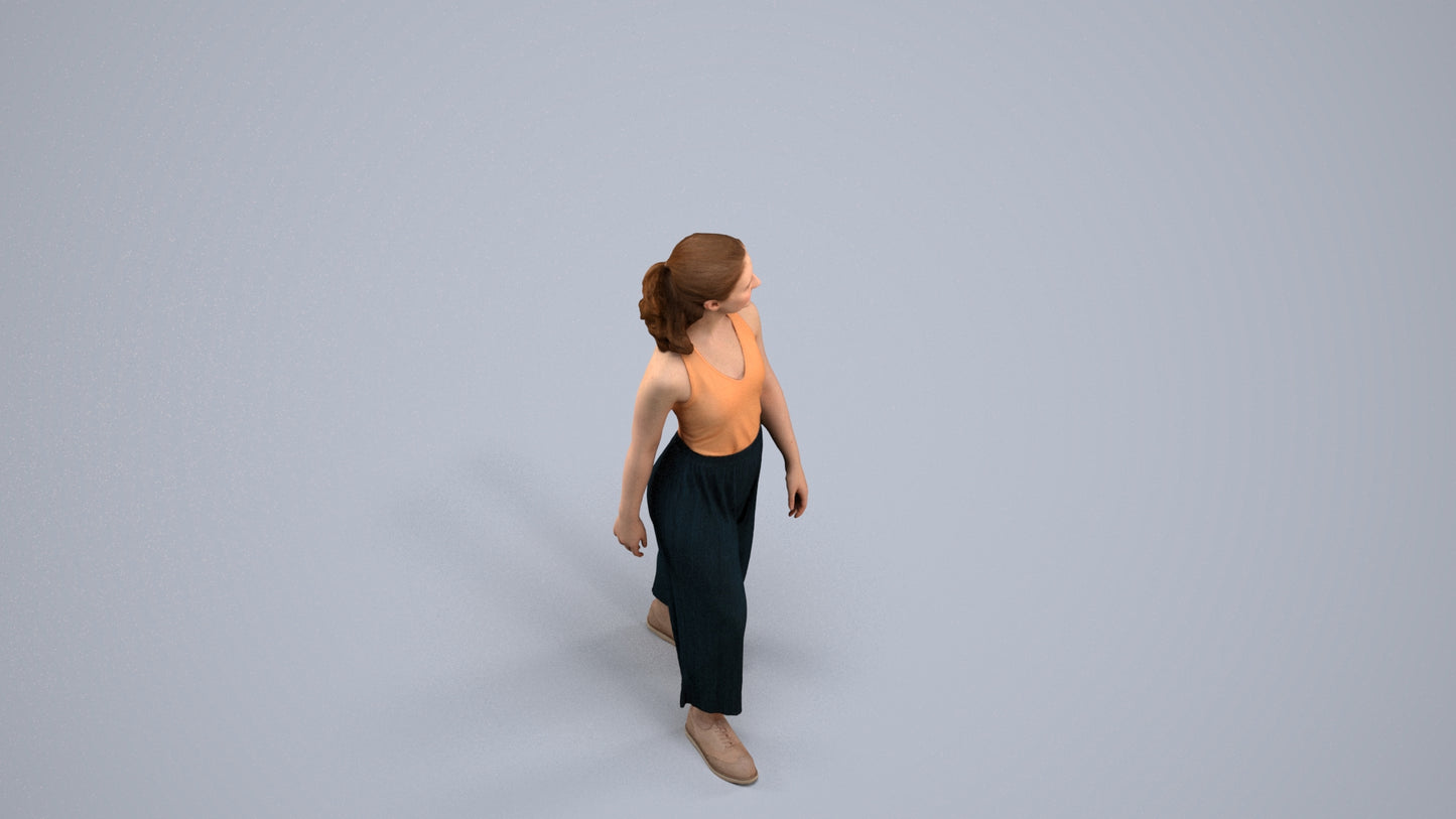 3D human model girl casual kids, photogrammetry scanned person for archviz, back view render