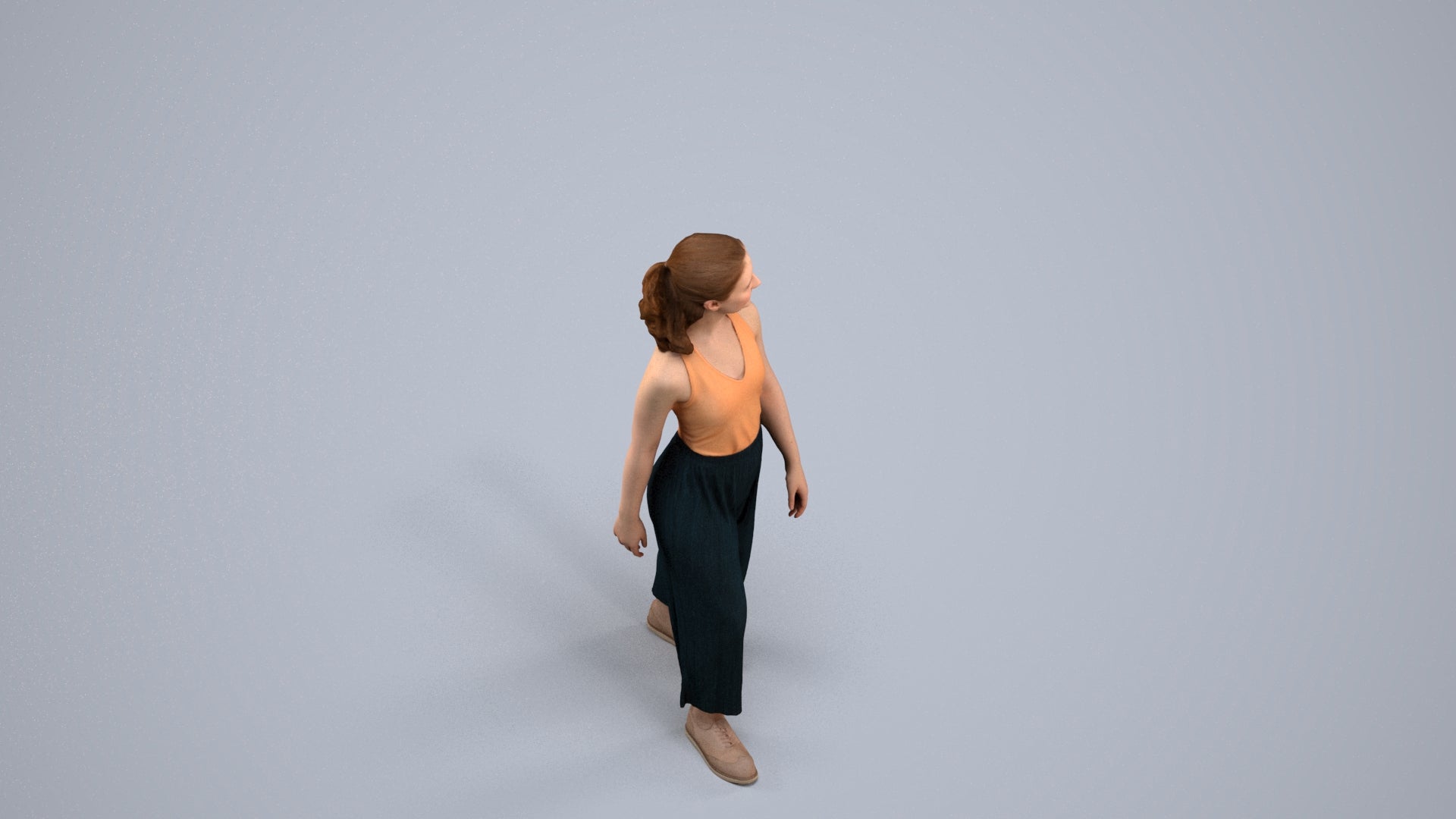 3D human model girl casual kids, photogrammetry scanned person for archviz, back view render