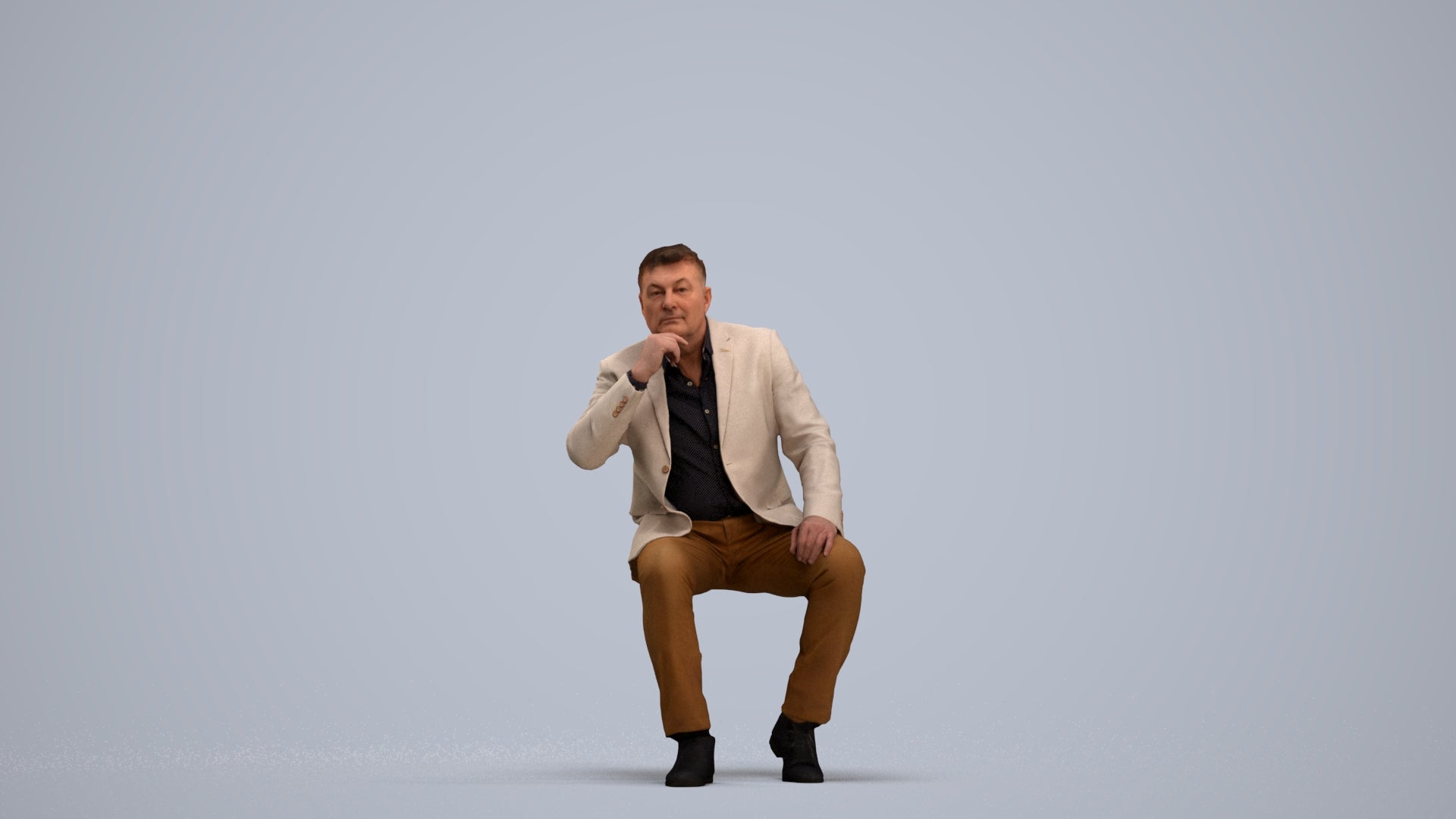 3D human model man business, photogrammetry scanned person for archviz, standing pose render