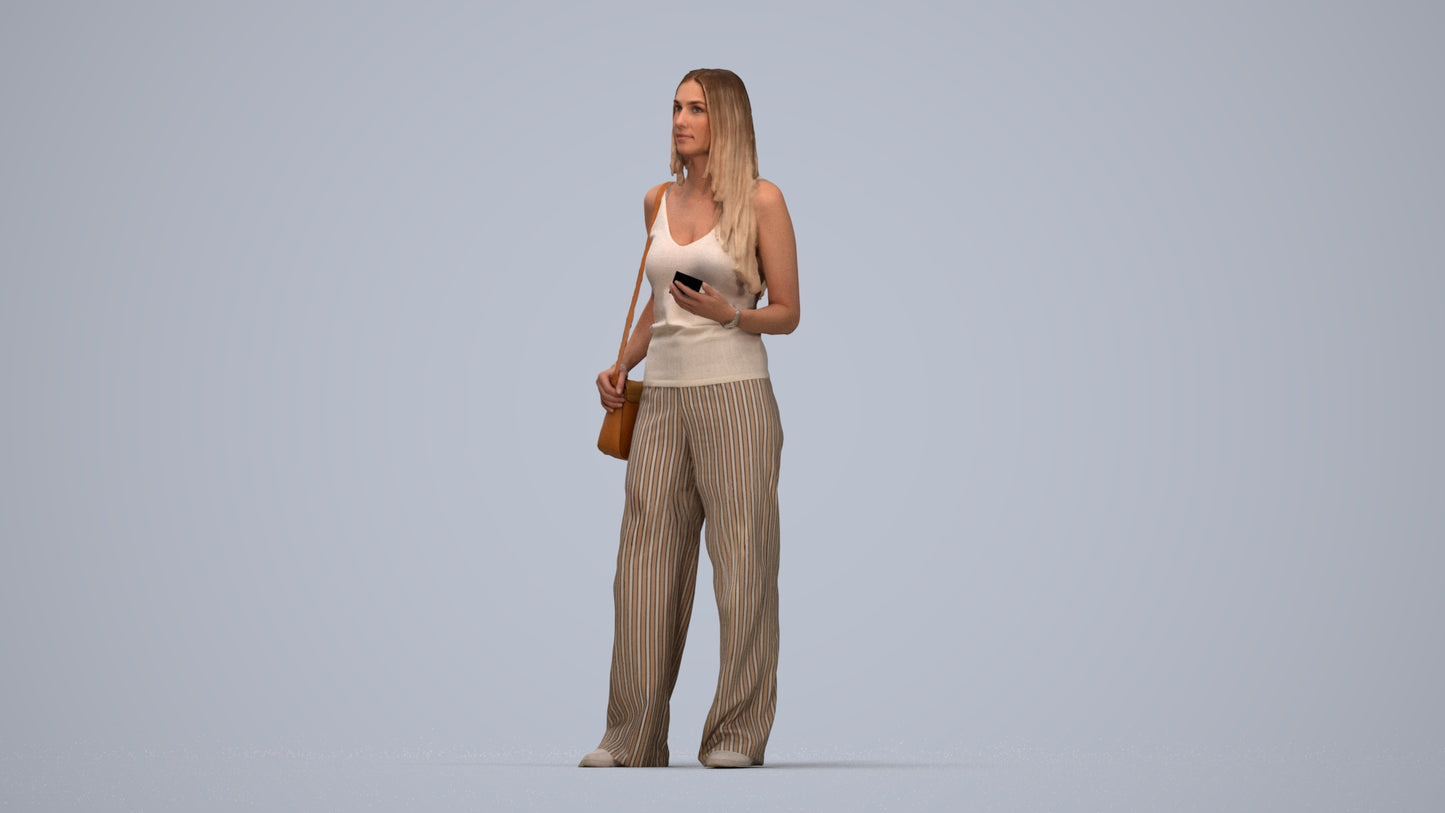 realistic 3D people woman casual standing, render-ready for V-Ray and Corona, FBX OBJ, top-down view render