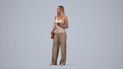realistic 3D people woman casual standing, render-ready for V-Ray and Corona, FBX OBJ, top-down view render