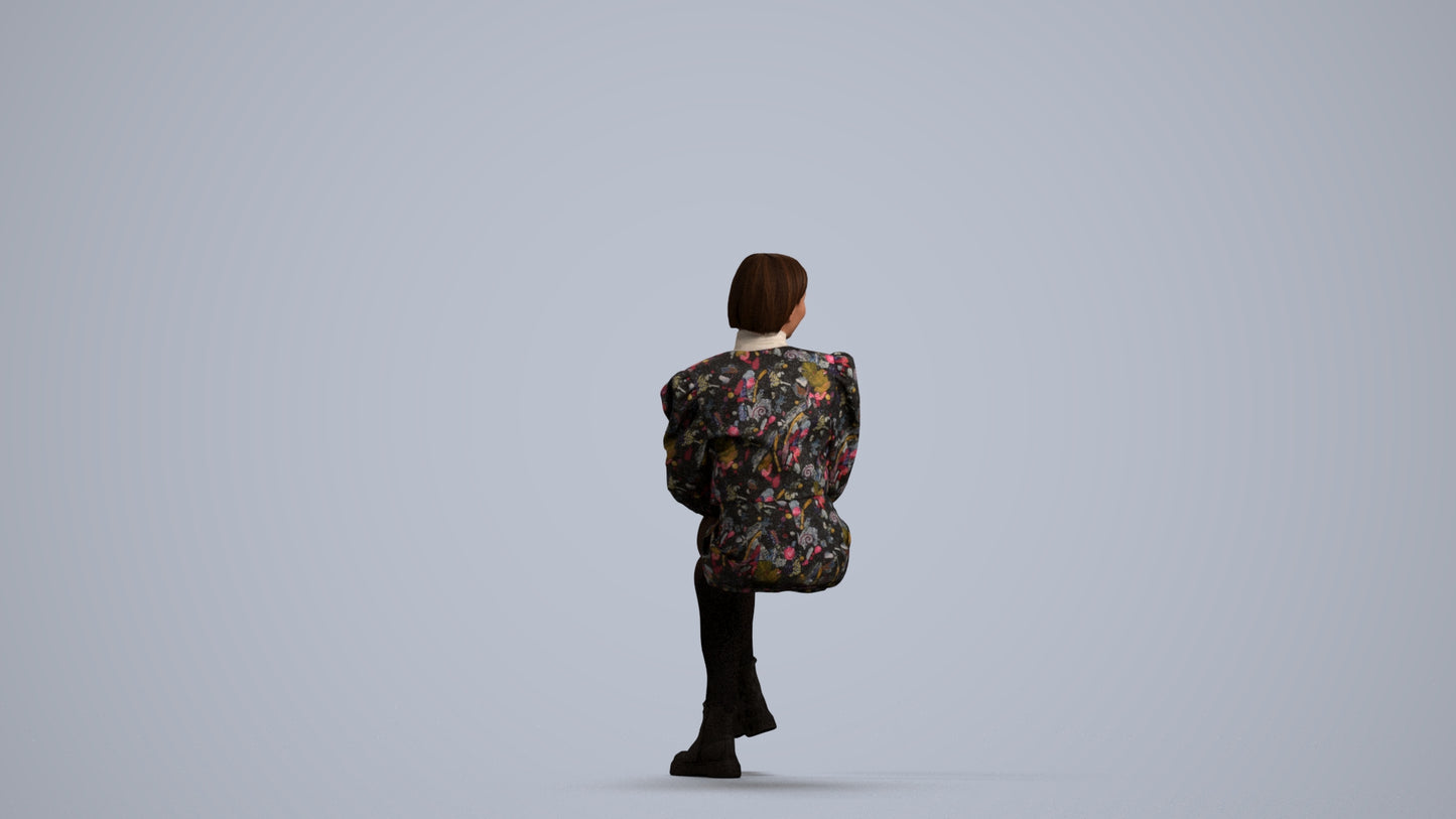 3D people model woman casual sitting, scanned human for 3ds Max rendering, front view render