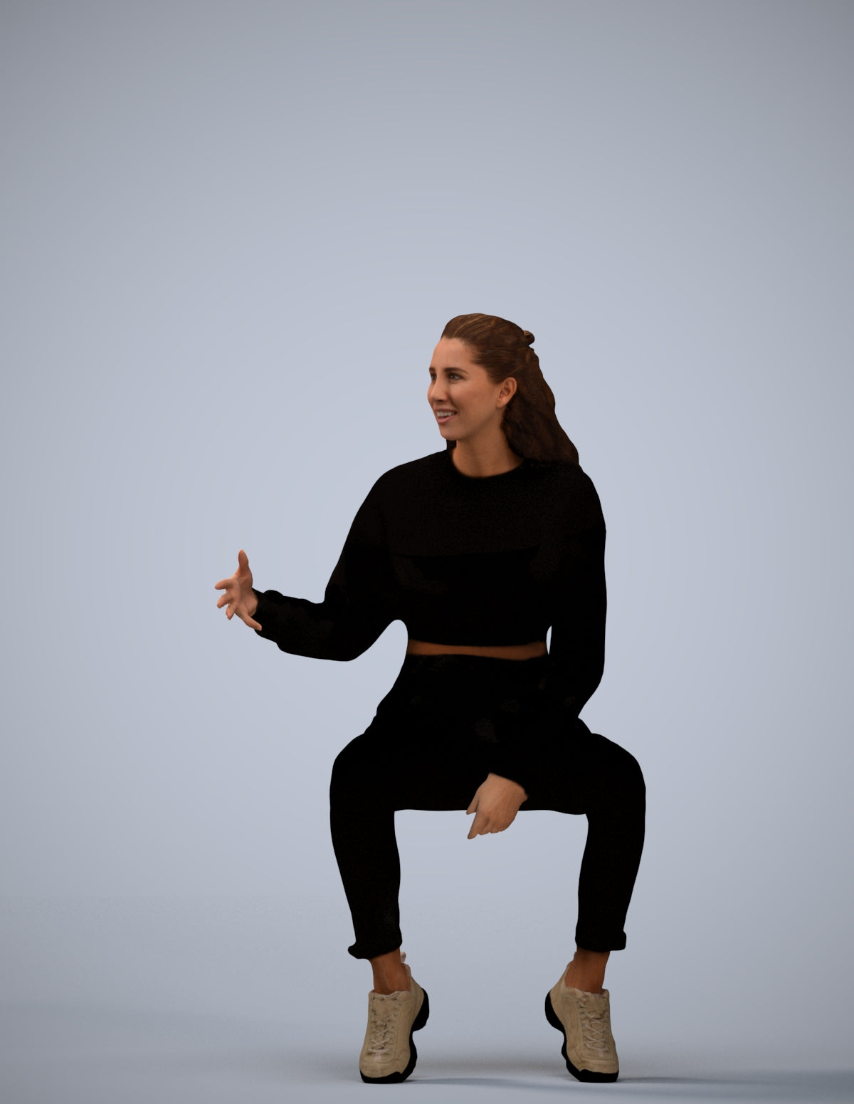3D people model woman sport sitting, scanned human for 3ds Max rendering