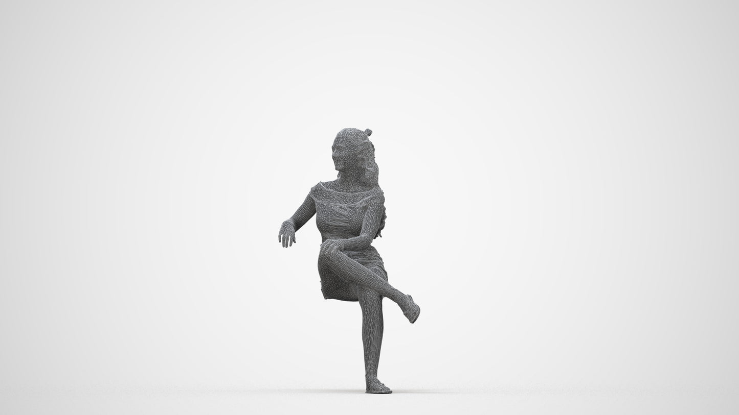 3D people model girl casual sitting, scanned human for 3ds Max rendering, wireframe back view