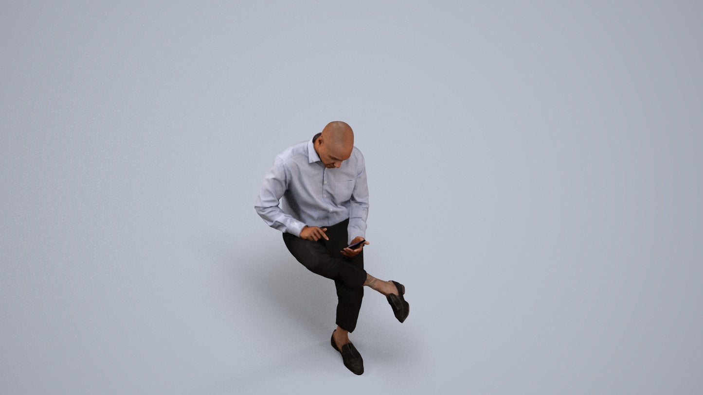 realistic 3D human man business, archviz people FBX OBJ for Blender, back view render