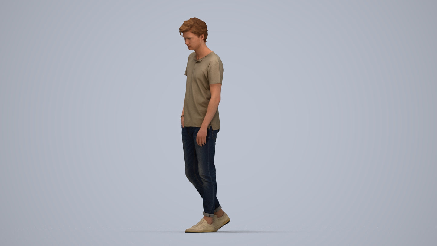 realistic 3D people man casual walking, render-ready for V-Ray and Corona, FBX OBJ, top-down view render