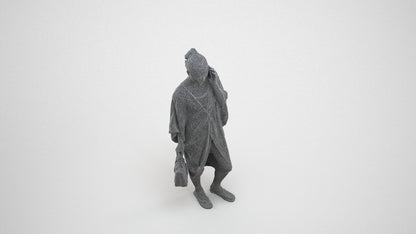 3D human model woman standing, photogrammetry scanned person for archviz, wireframe three-quarter view
