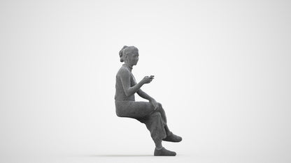 photogrammetry 3D woman casual sitting, realistic human model archviz FBX, wireframe side view