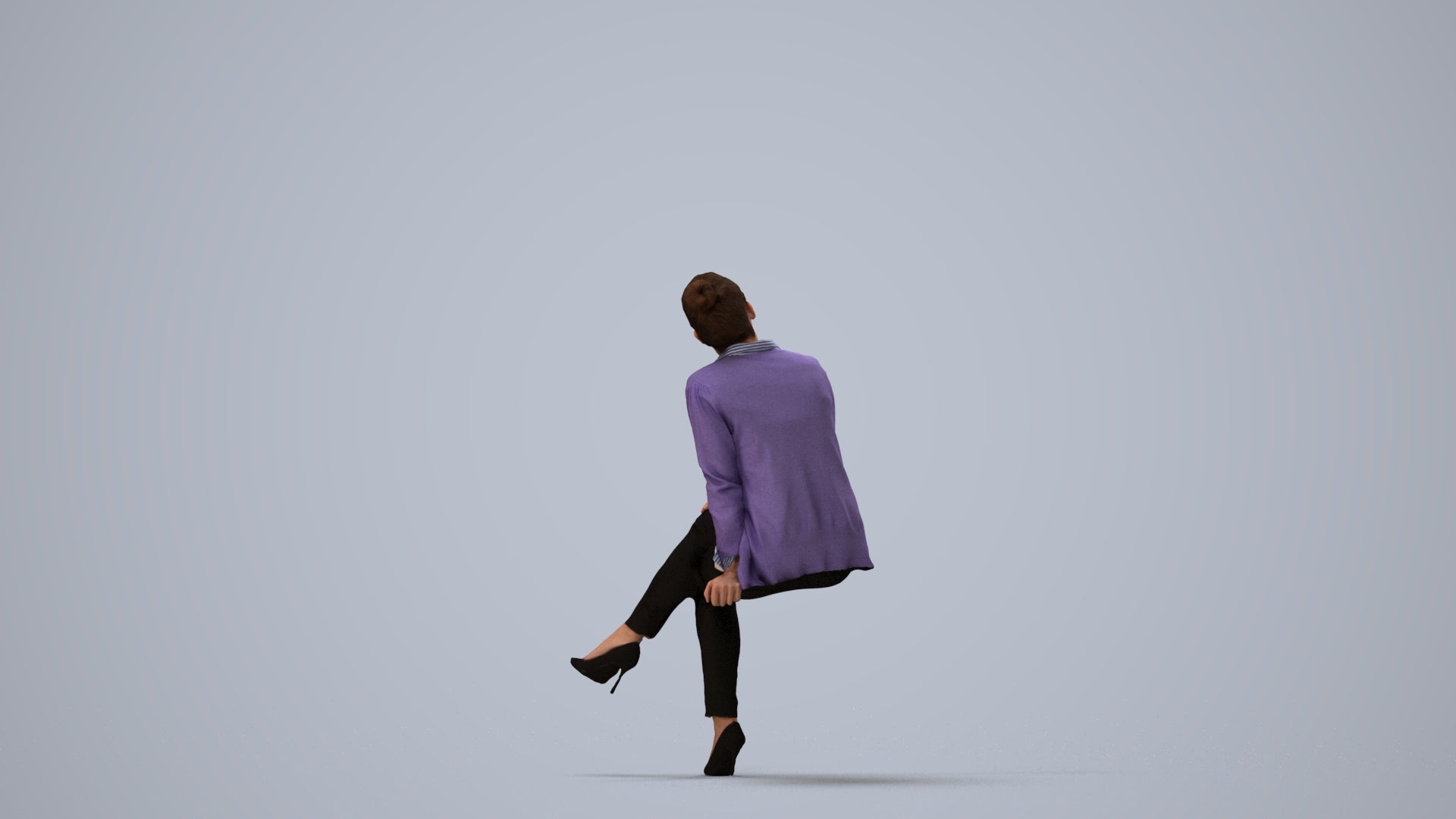 scanned 3D woman business sitting, photogrammetry people for Enscape and V-Ray, three-quarter view render