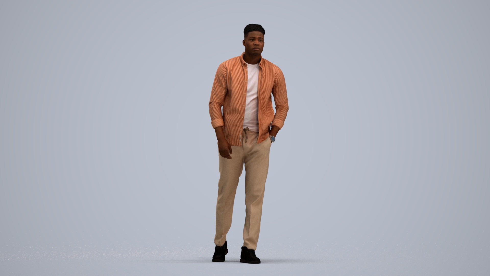3D scanned man walking casual, photorealistic archviz people for Enscape and SketchUp, standing pose render