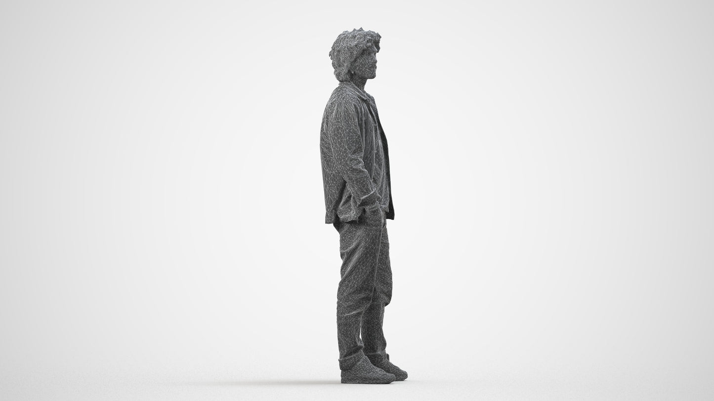 realistic 3D people man casual standing, render-ready for V-Ray and Corona, FBX OBJ, wireframe side view