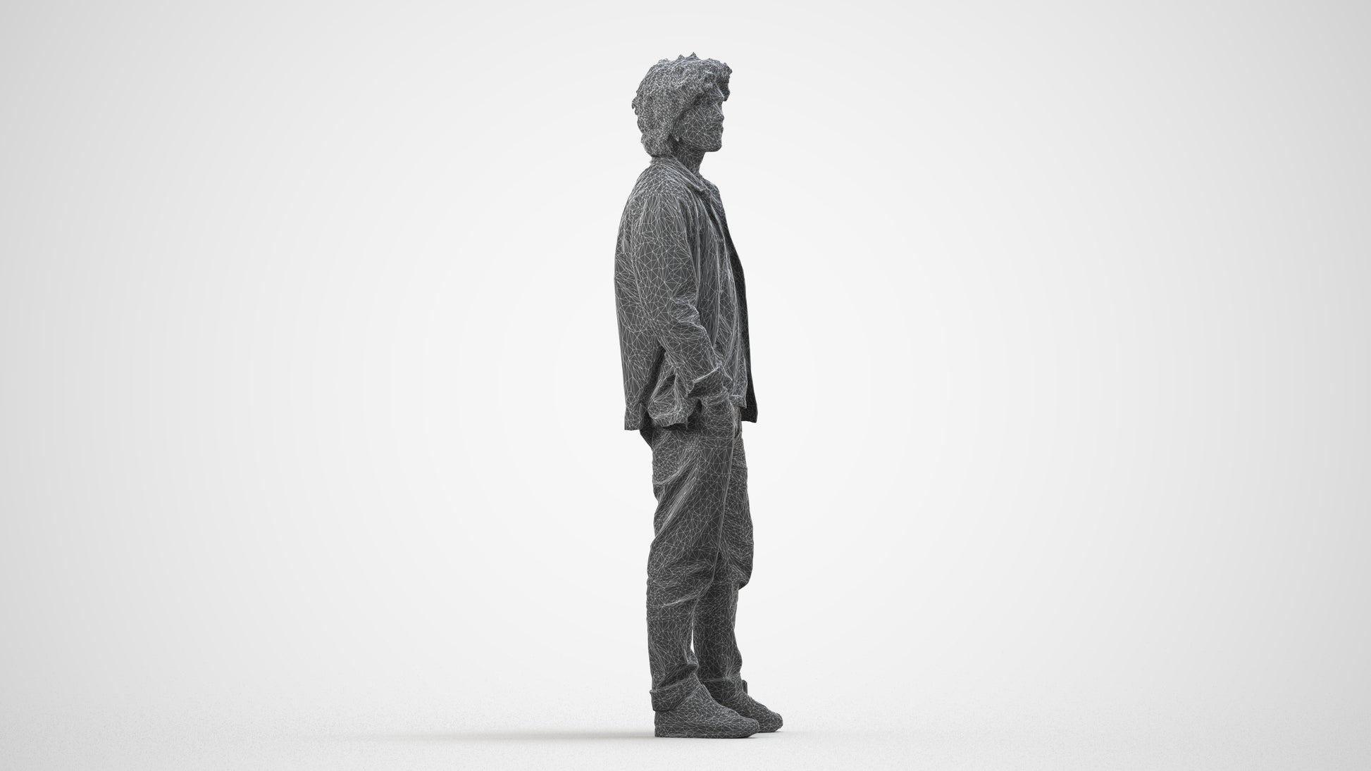 realistic 3D people man casual standing, render-ready for V-Ray and Corona, FBX OBJ, wireframe side view
