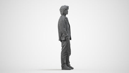 realistic 3D people man casual standing, render-ready for V-Ray and Corona, FBX OBJ, wireframe side view