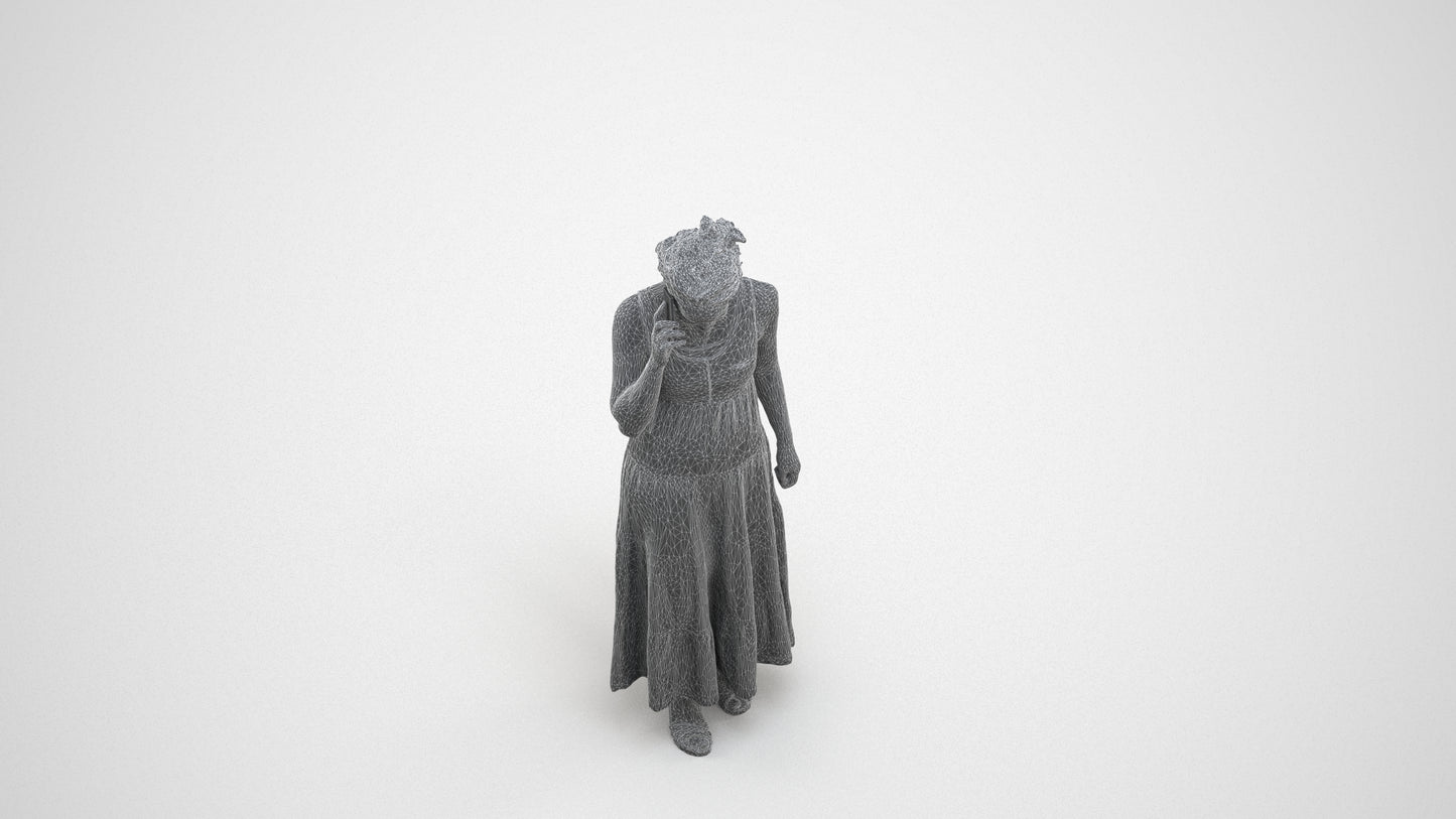 3D people model woman casual standing, scanned human for 3ds Max rendering, wireframe three-quarter view