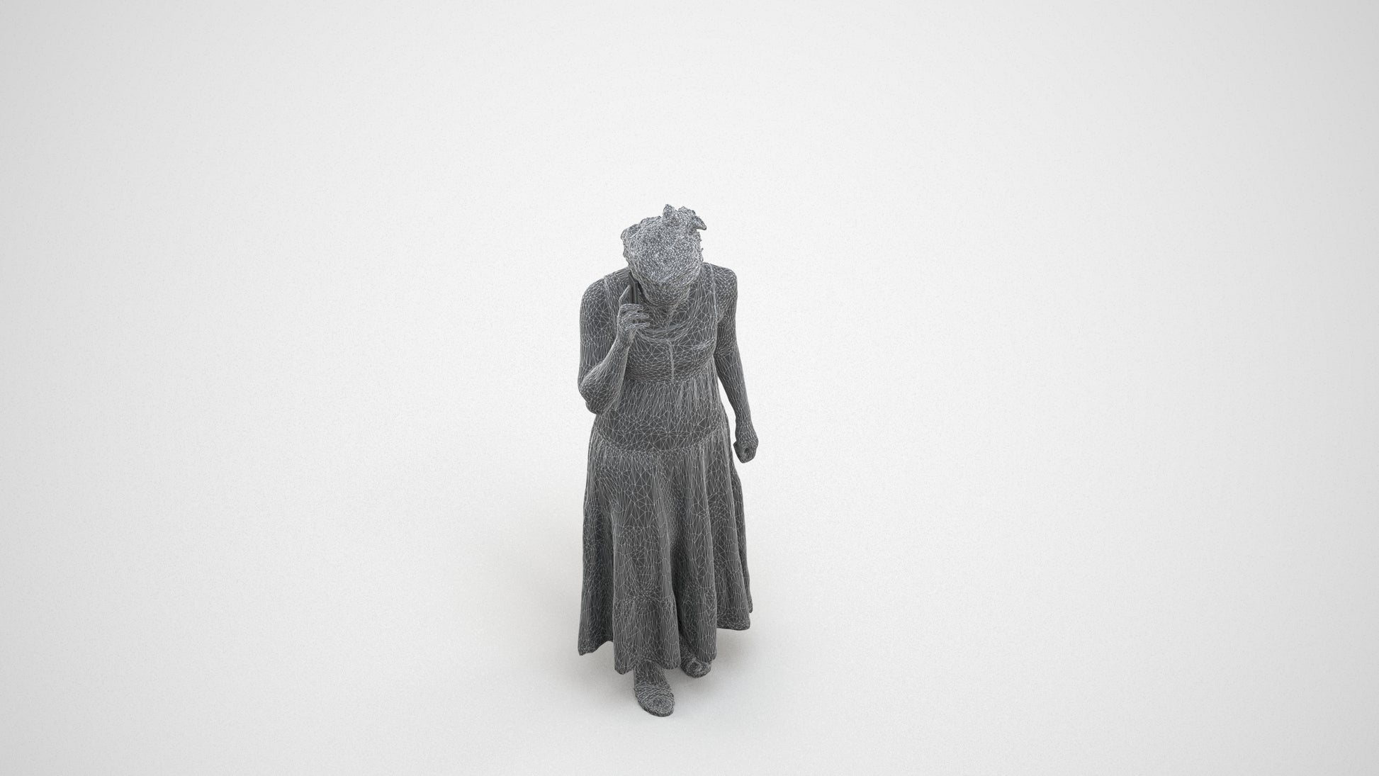 3D people model woman casual standing, scanned human for 3ds Max rendering, wireframe three-quarter view