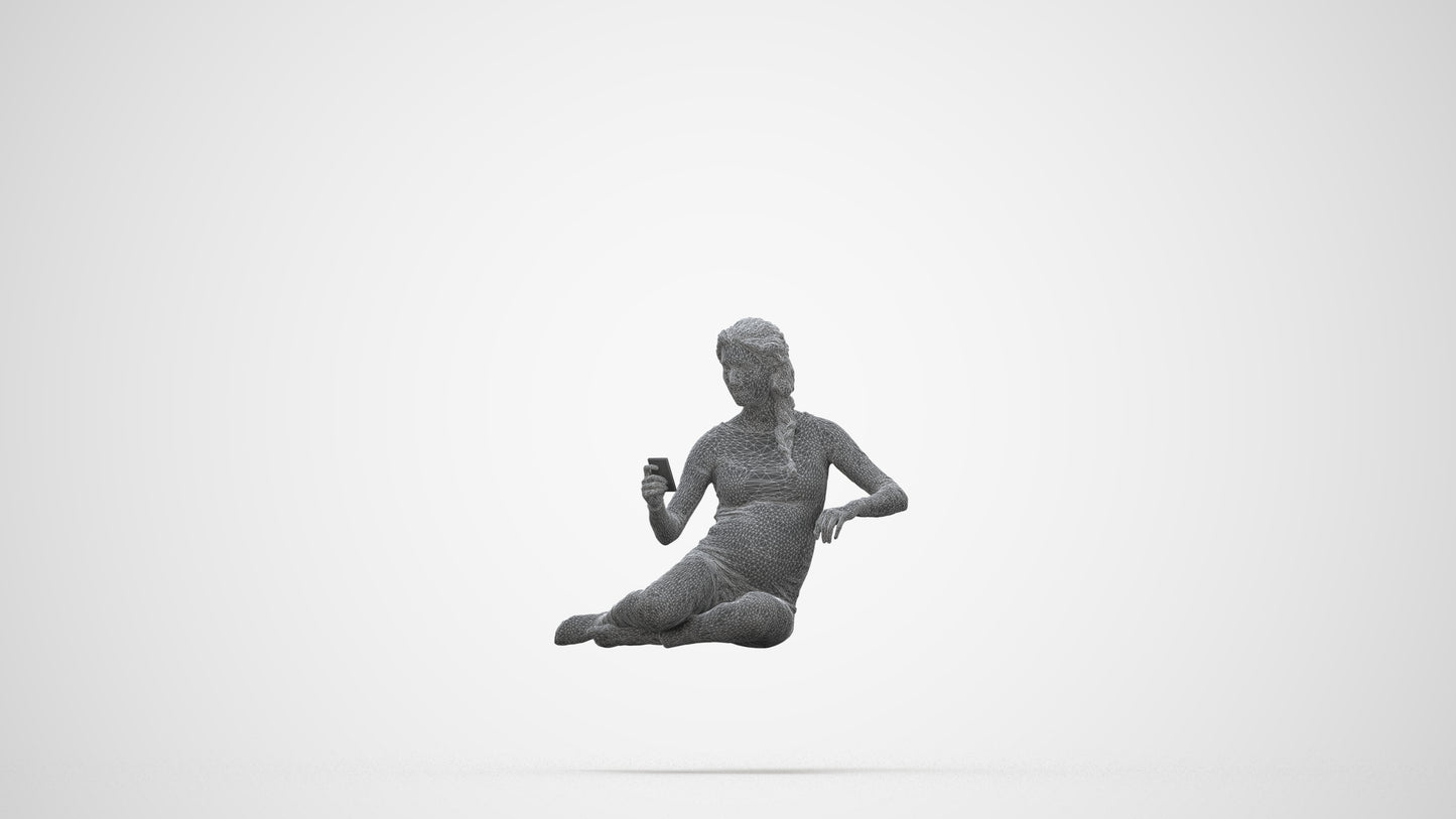 photogrammetry 3D woman casual sitting, realistic human model archviz FBX, wireframe back view