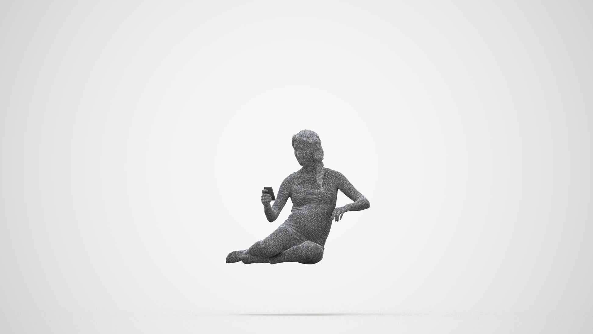 photogrammetry 3D woman casual sitting, realistic human model archviz FBX, wireframe back view