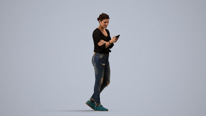 realistic 3D woman casual standing, scanned archviz people for Blender and 3ds Max, side view render