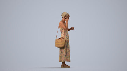 realistic 3D human senior woman standing, archviz people FBX OBJ for Blender, side view render