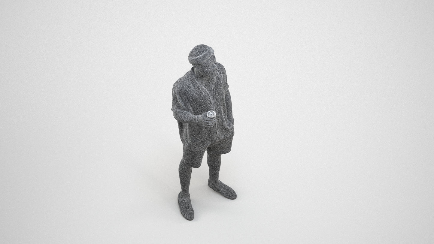 3D scanned man standing casual, photorealistic archviz people for Enscape and SketchUp, wireframe three-quarter view