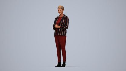 realistic 3D human woman business standing, archviz people FBX OBJ for Blender, top-down view render