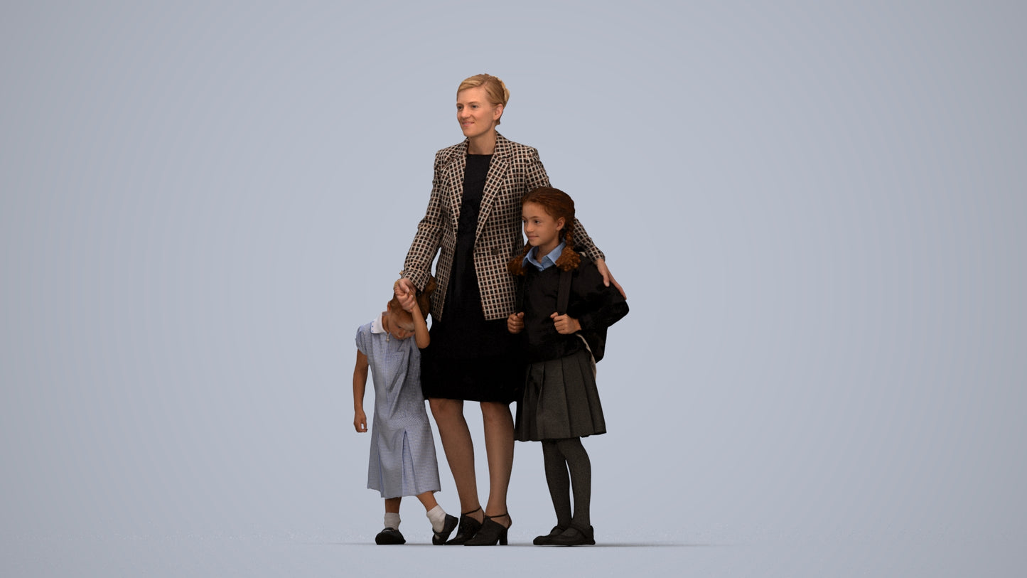 photogrammetry 3D girl kids, realistic human model archviz FBX, top-down view render