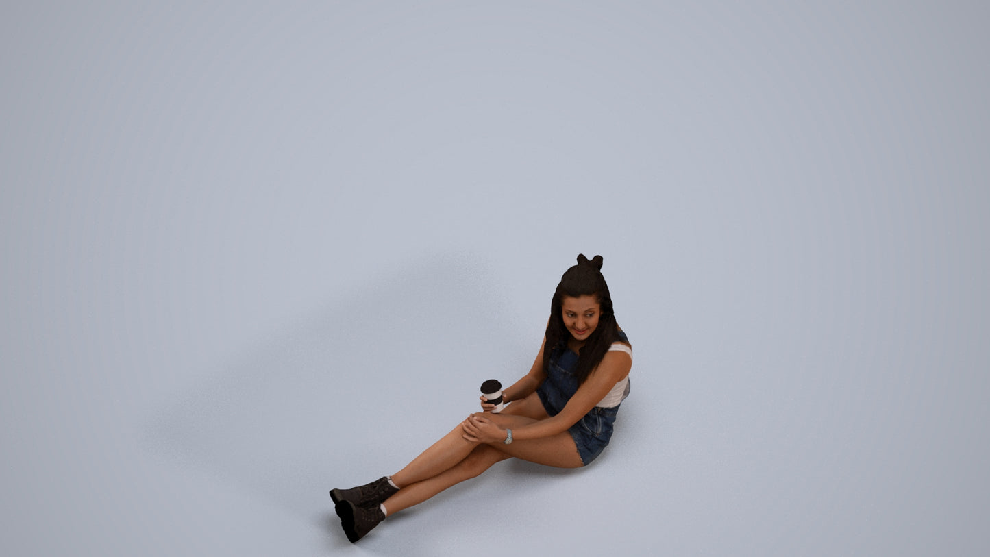 scanned 3D woman casual sitting, photogrammetry people for Enscape and V-Ray, back view render