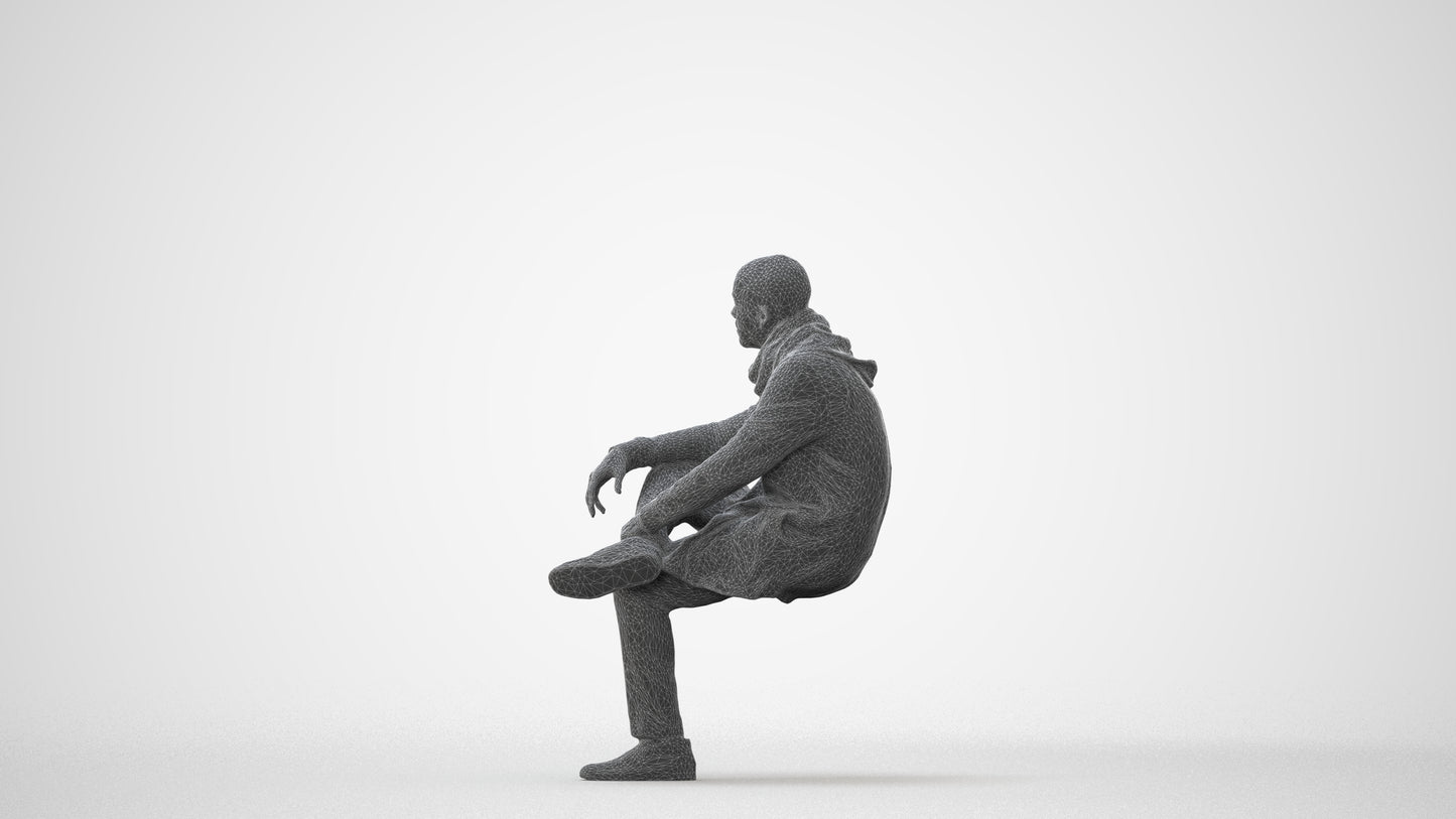 3D people model man casual sitting, scanned human for 3ds Max rendering, square thumbnail