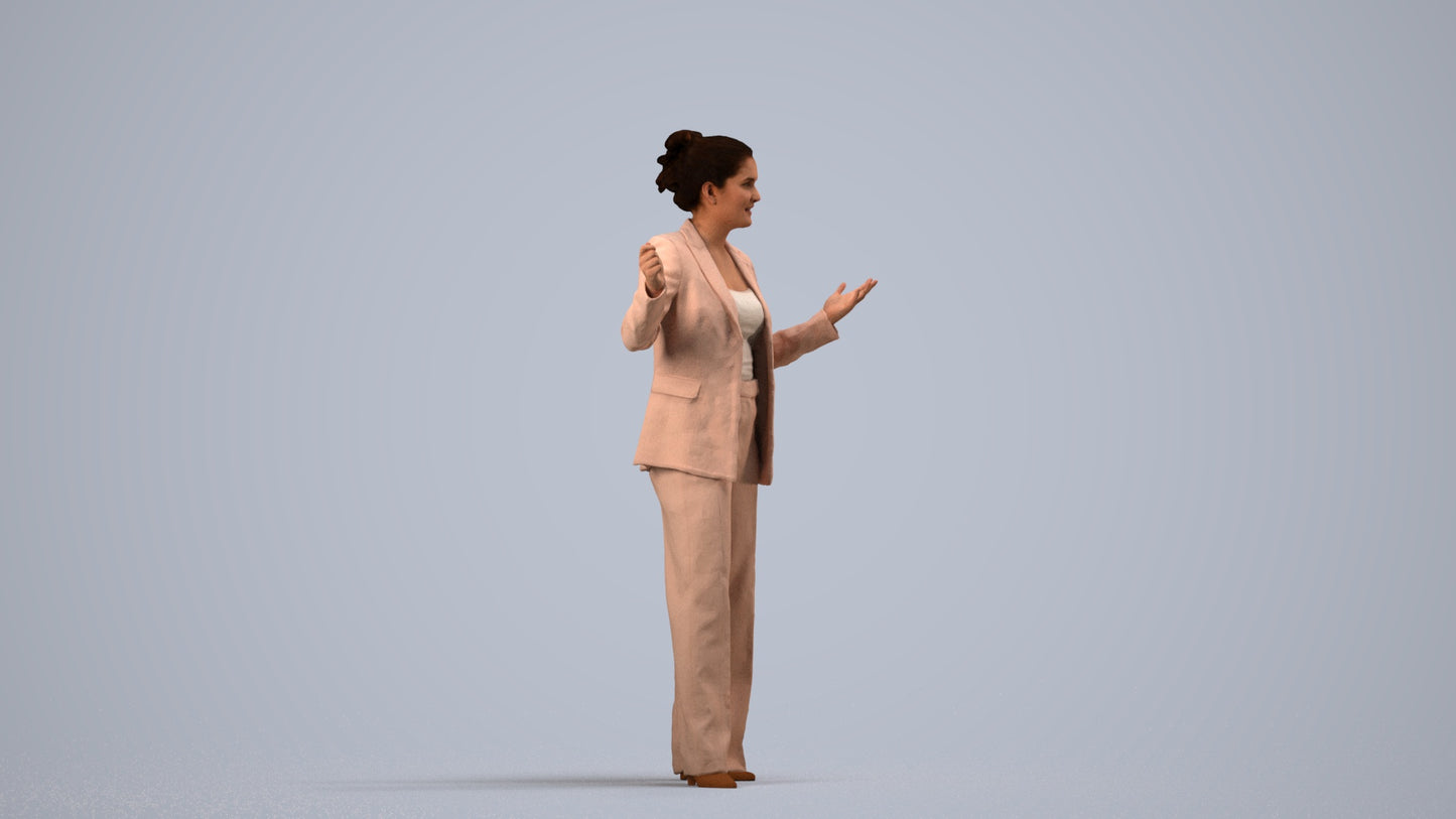 realistic 3D human woman business, archviz people FBX OBJ for Blender, side view render