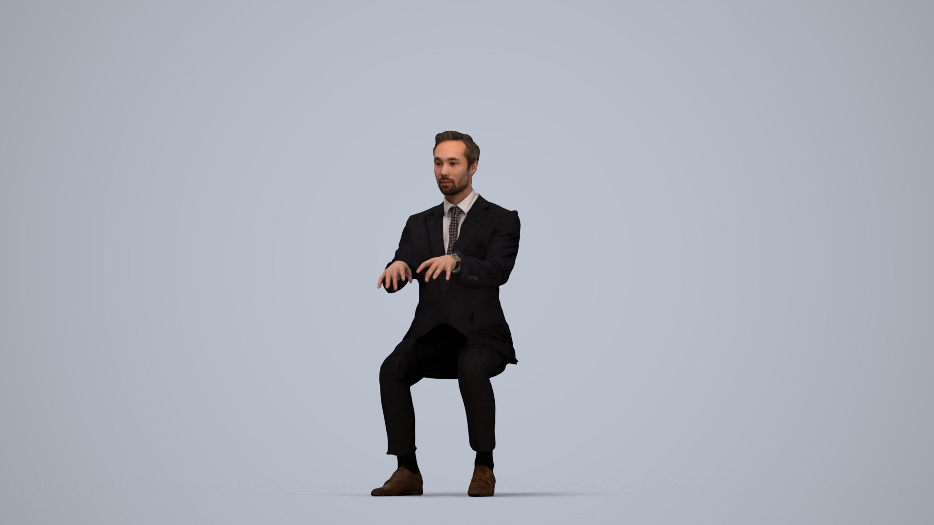 realistic 3D man formal business, scanned archviz people for Blender and 3ds Max, top-down view render