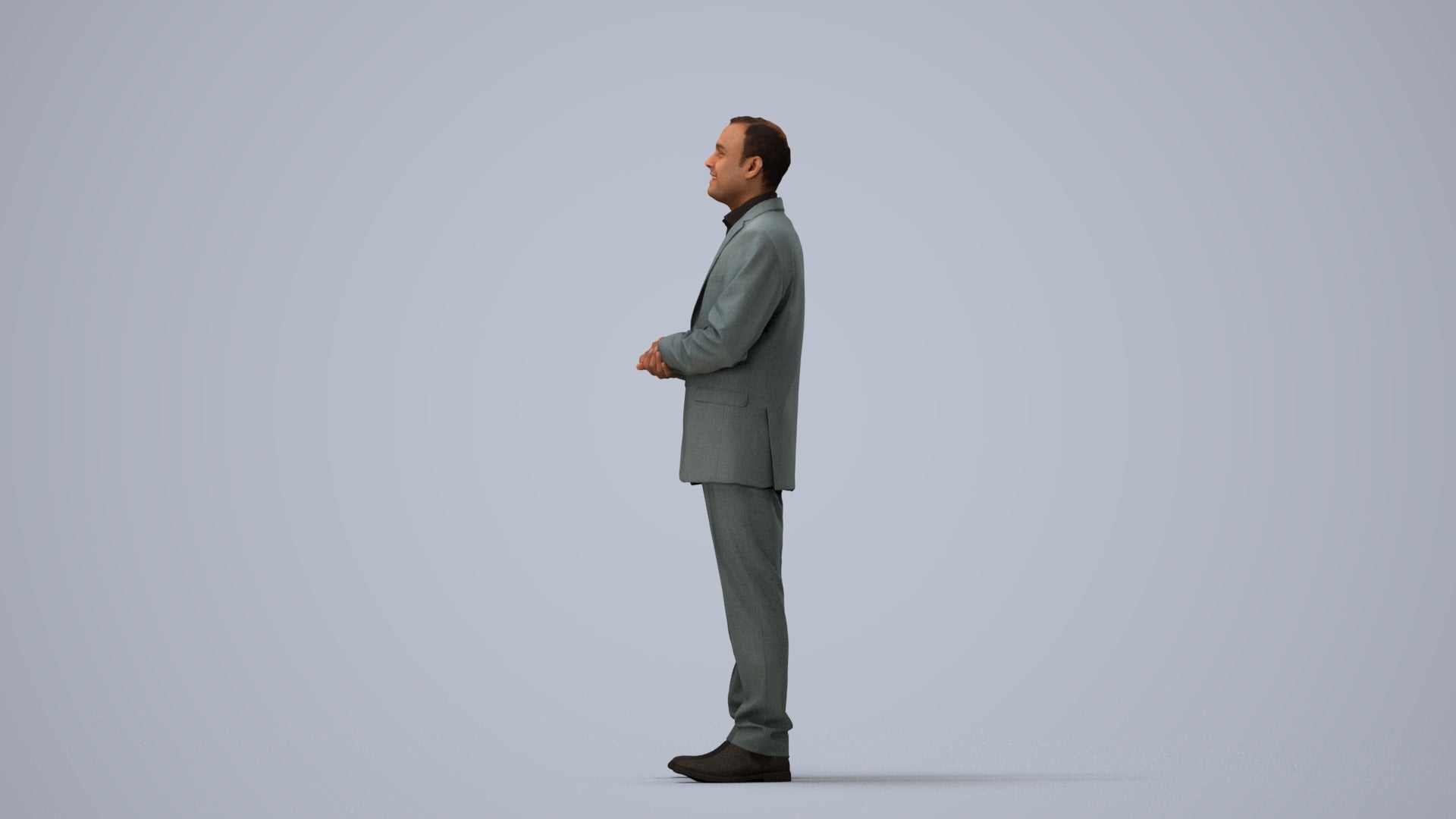 3D human model man business, photogrammetry scanned person for archviz, three-quarter view render