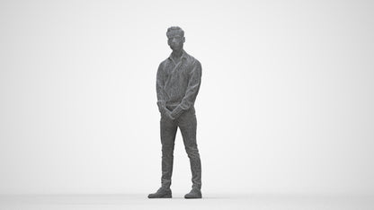 photogrammetry 3D man business standing, realistic human model archviz FBX, wireframe back view