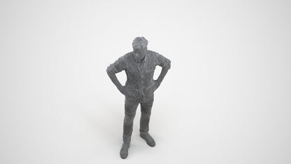 realistic 3D man casual standing, scanned archviz people for Blender and 3ds Max, wireframe three-quarter view