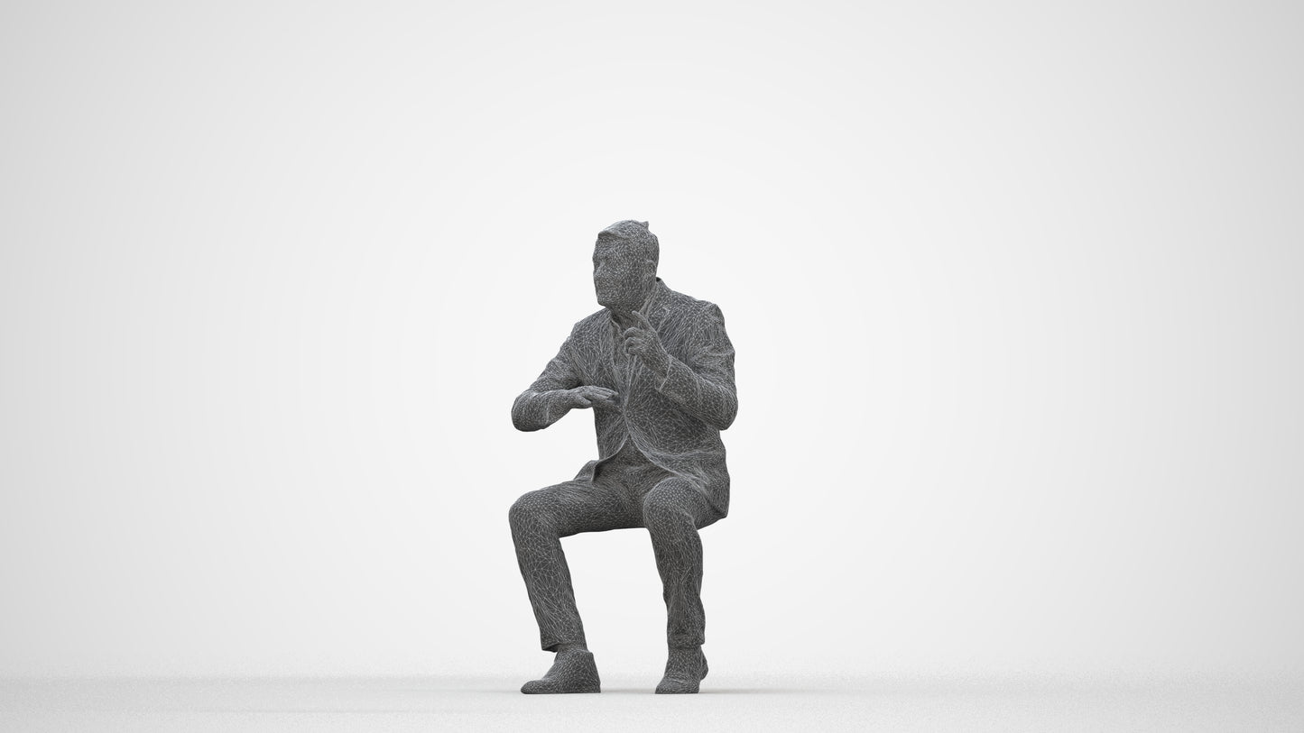 3D human model man business, photogrammetry scanned person for archviz, wireframe back view