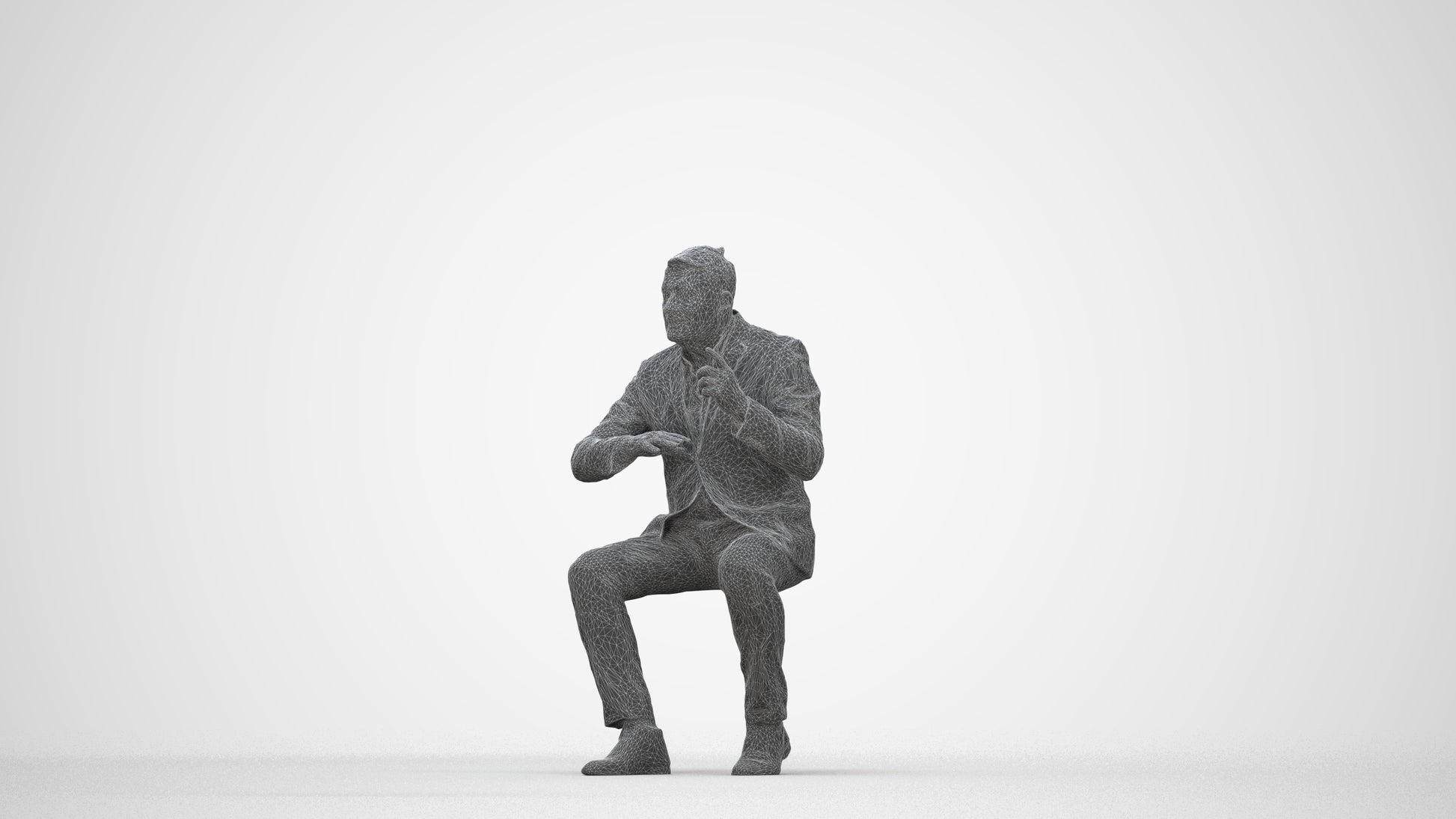 3D human model man business, photogrammetry scanned person for archviz, wireframe back view