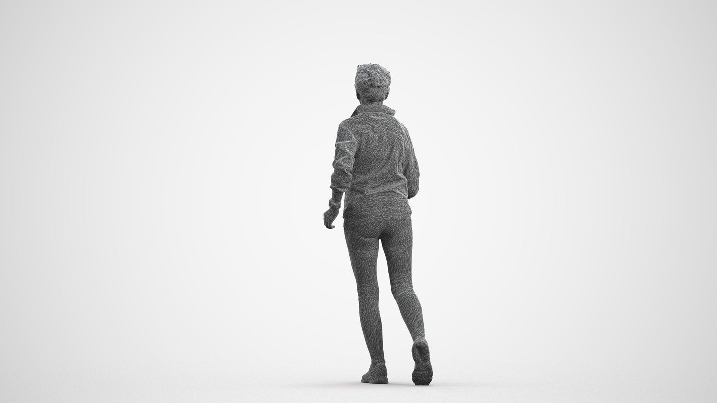 3D human model woman sport, photogrammetry scanned person for archviz, wireframe front view