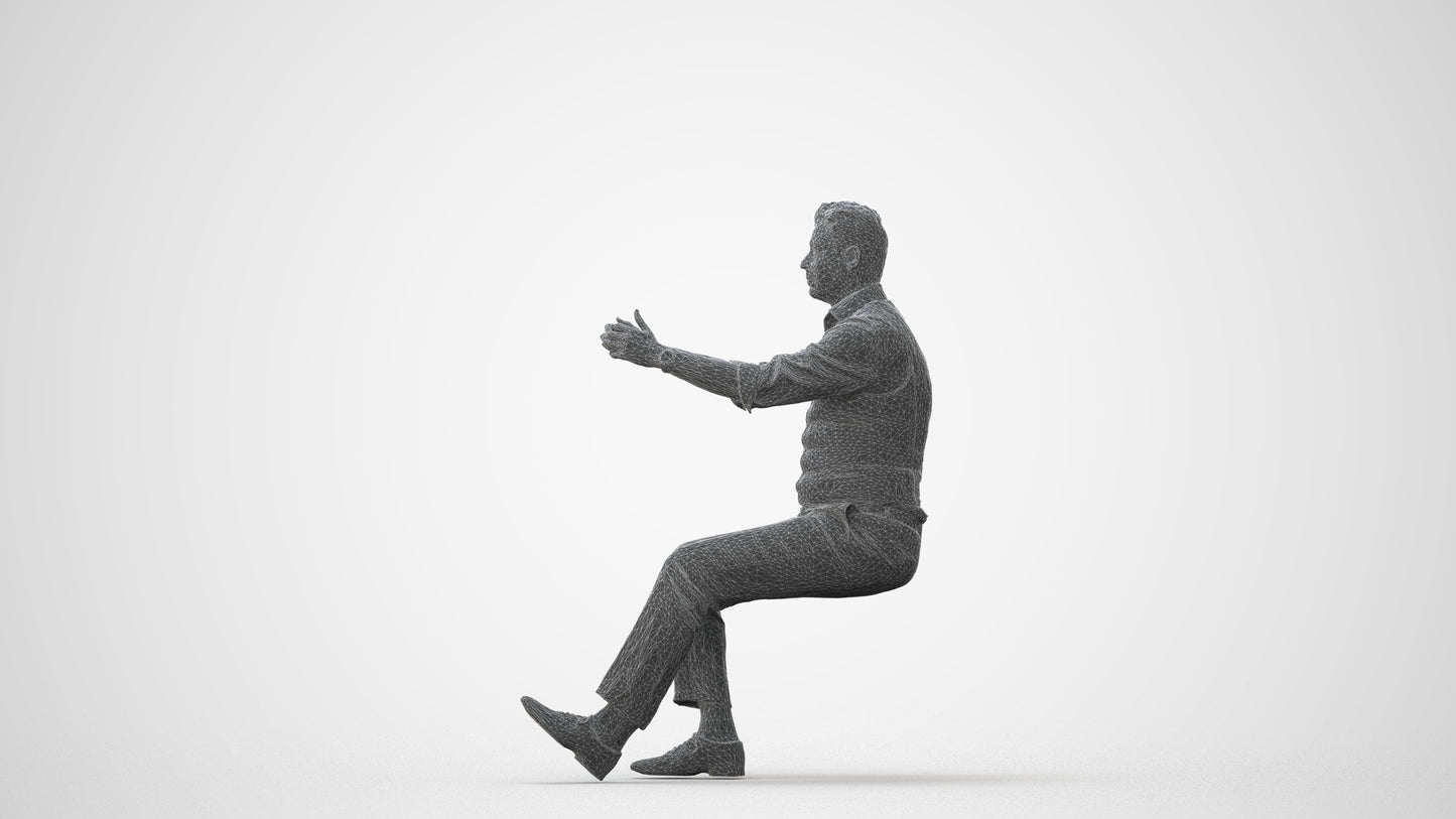 3D human model man casual driving, photogrammetry scanned person for archviz, square thumbnail