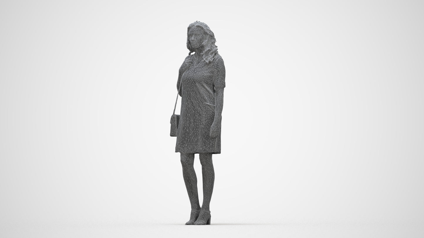 realistic 3D woman business standing, scanned archviz people for Blender and 3ds Max, wireframe back view