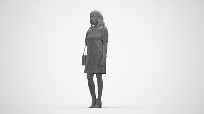realistic 3D woman business standing, scanned archviz people for Blender and 3ds Max, wireframe back view
