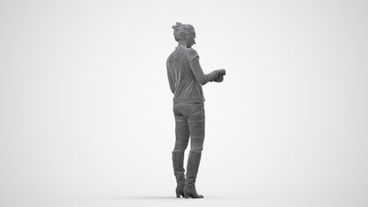 realistic 3D woman casual standing, scanned archviz people for Blender and 3ds Max, wireframe side view