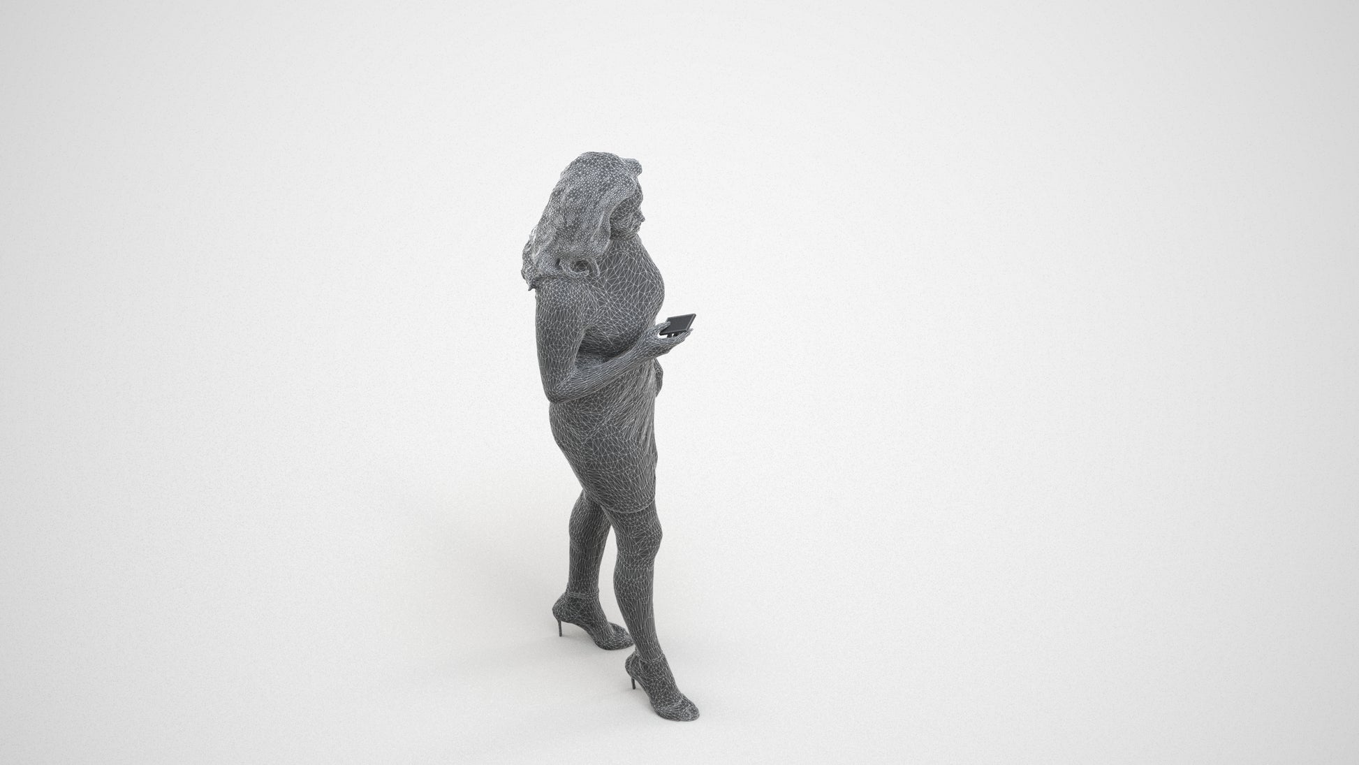 realistic 3D human woman casual walking, archviz people FBX OBJ for Blender, wireframe three-quarter view