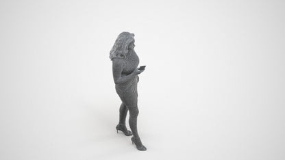 realistic 3D human woman casual walking, archviz people FBX OBJ for Blender, wireframe three-quarter view