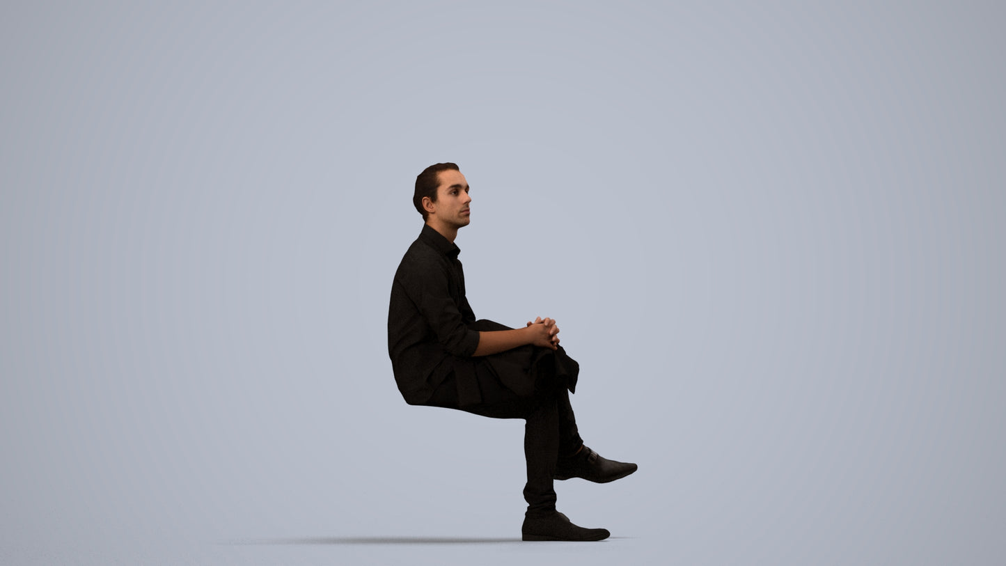 3D scanned man sitting casual, photorealistic archviz people for Enscape and SketchUp, side view render