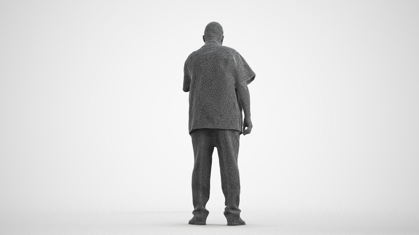 scanned 3D man hospitality, photogrammetry people for Enscape and V-Ray, wireframe front view