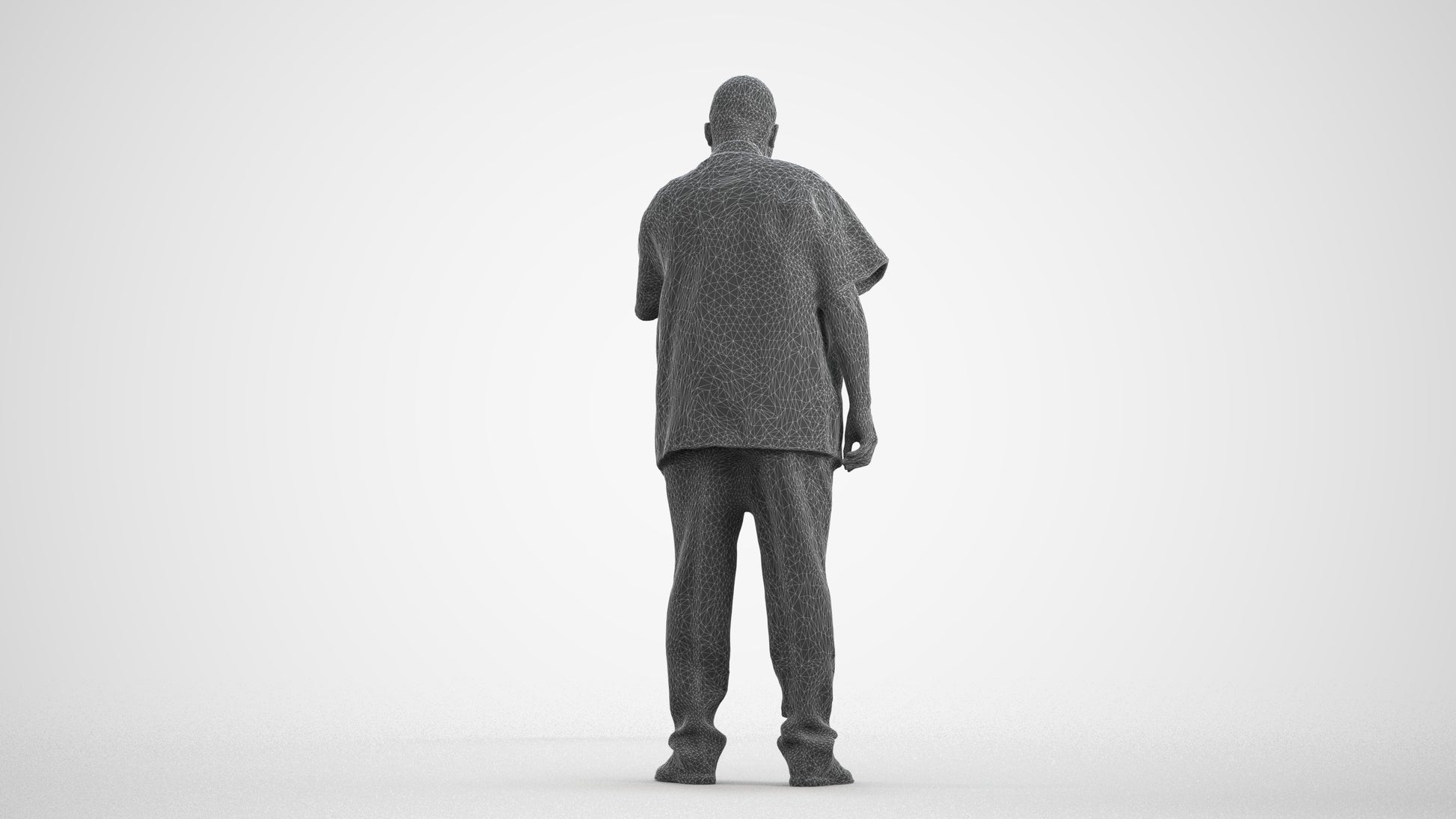 scanned 3D man hospitality, photogrammetry people for Enscape and V-Ray, wireframe front view